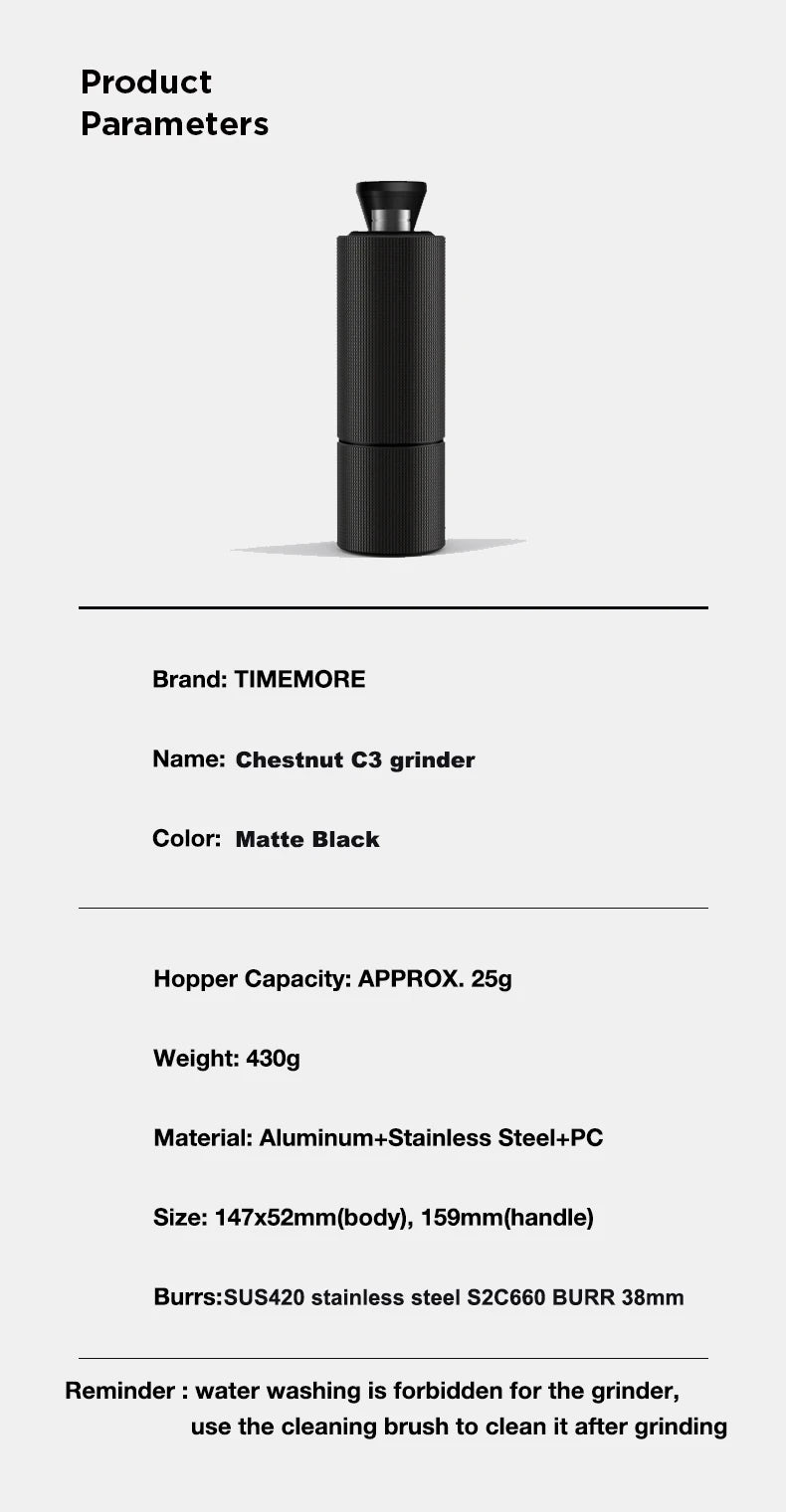 TIMEMORE Chestnut C3 Manual Coffee Grinder Portable Pour over Espresso Grinder S2C Burr Inside Hand Grinder With Double Bearing
