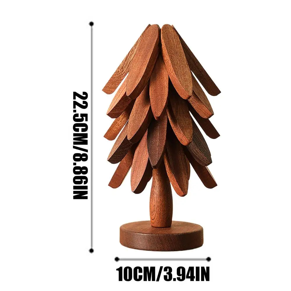 Christmas Tree Coaster Set Foldable Wood Trivet for Hot Pots/Pans/Bowls Xmas Table Decor for Kitchen Dining Room Restaurant Gift