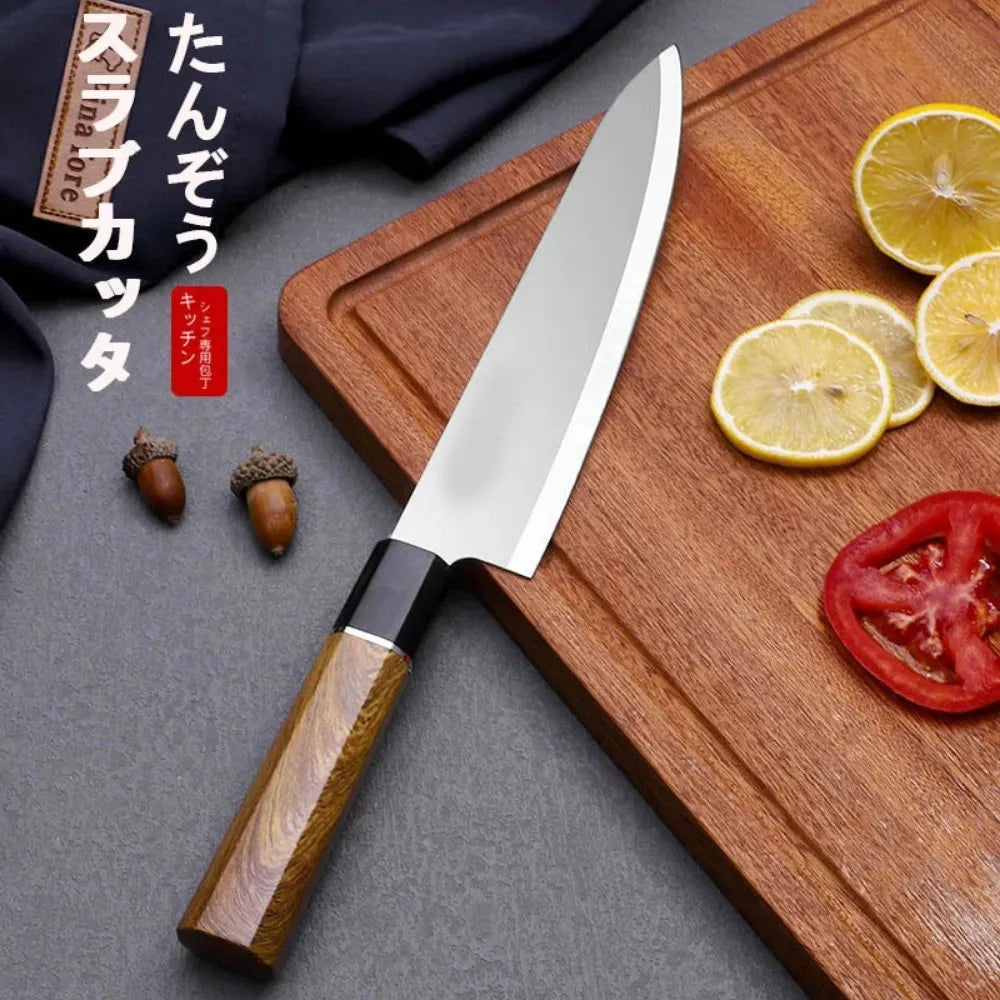 Japanese Chef's Knife Sushi Sashimi Knife Stainless Steel Kitchen Slicing Nakiri Knife 5Cr15 Blade Wood Handle Kitchen Tools