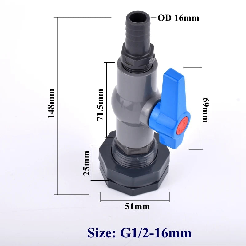 1 Set 1/2'' 3/4'' to 8~20mm Water Tank Connector Aquarium Fish Tank Drain Adapter Garden Irrigation Water Pipe Ball Valve Joints