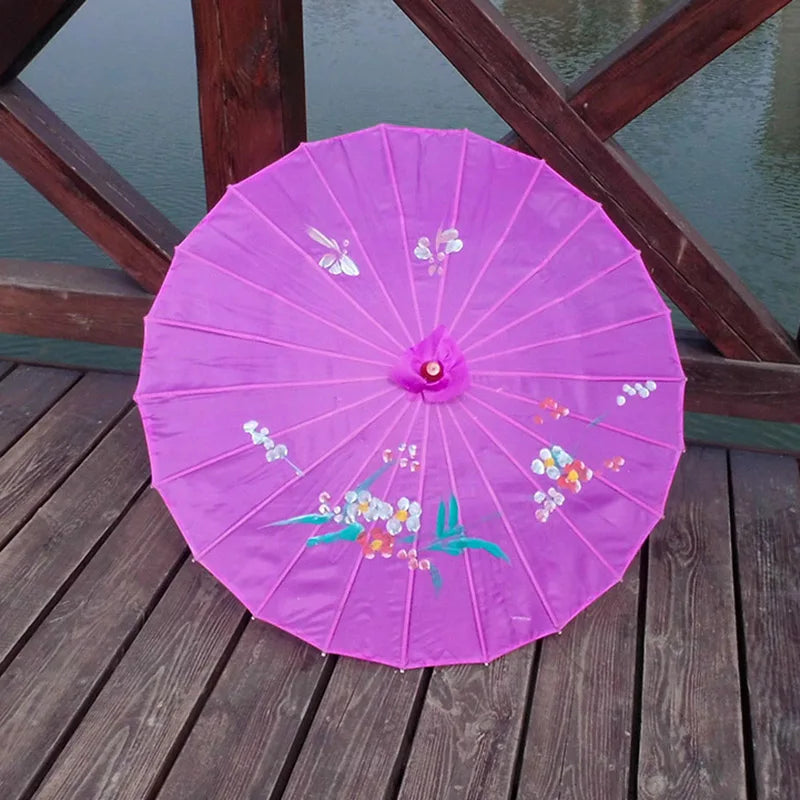 1pcs Chinese art umbrella bamboo frame silk parasol for wedding birthday party bride bridemaid hand-painted flower design