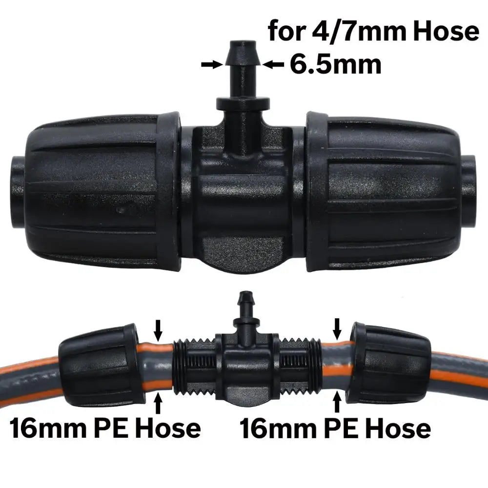 KESLA 10PCS 16mm 1/2'' PE Tubing to 4/7mm Hose Tee Connector w/ Thread Lock Garden Irrigation Water Adapter to 1/4'' Micro Pipe