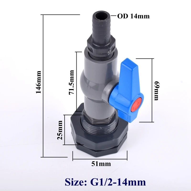 1 Set 1/2'' 3/4'' to 8~20mm Water Tank Connector Aquarium Fish Tank Drain Adapter Garden Irrigation Water Pipe Ball Valve Joints