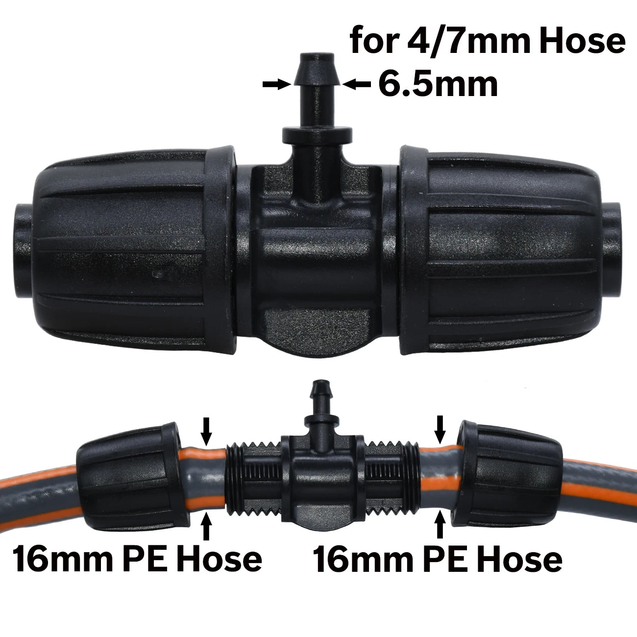 KESLA 10PCS 16mm 1/2'' PE Tubing to 4/7mm Hose Tee Connector w/ Thread Lock Garden Irrigation Water Adapter to 1/4'' Micro Pipe