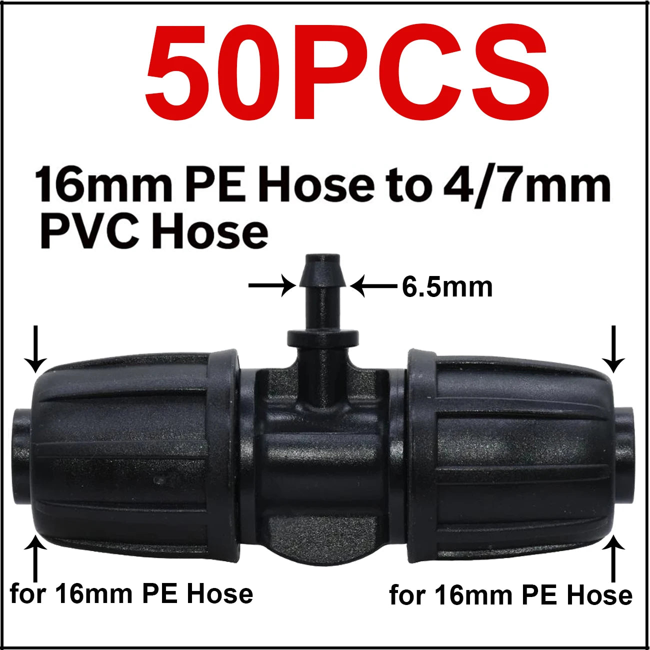 KESLA 10PCS 16mm 1/2'' PE Tubing to 4/7mm Hose Tee Connector w/ Thread Lock Garden Irrigation Water Adapter to 1/4'' Micro Pipe