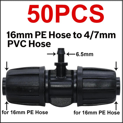 KESLA 10PCS 16mm 1/2'' PE Tubing to 4/7mm Hose Tee Connector w/ Thread Lock Garden Irrigation Water Adapter to 1/4'' Micro Pipe
