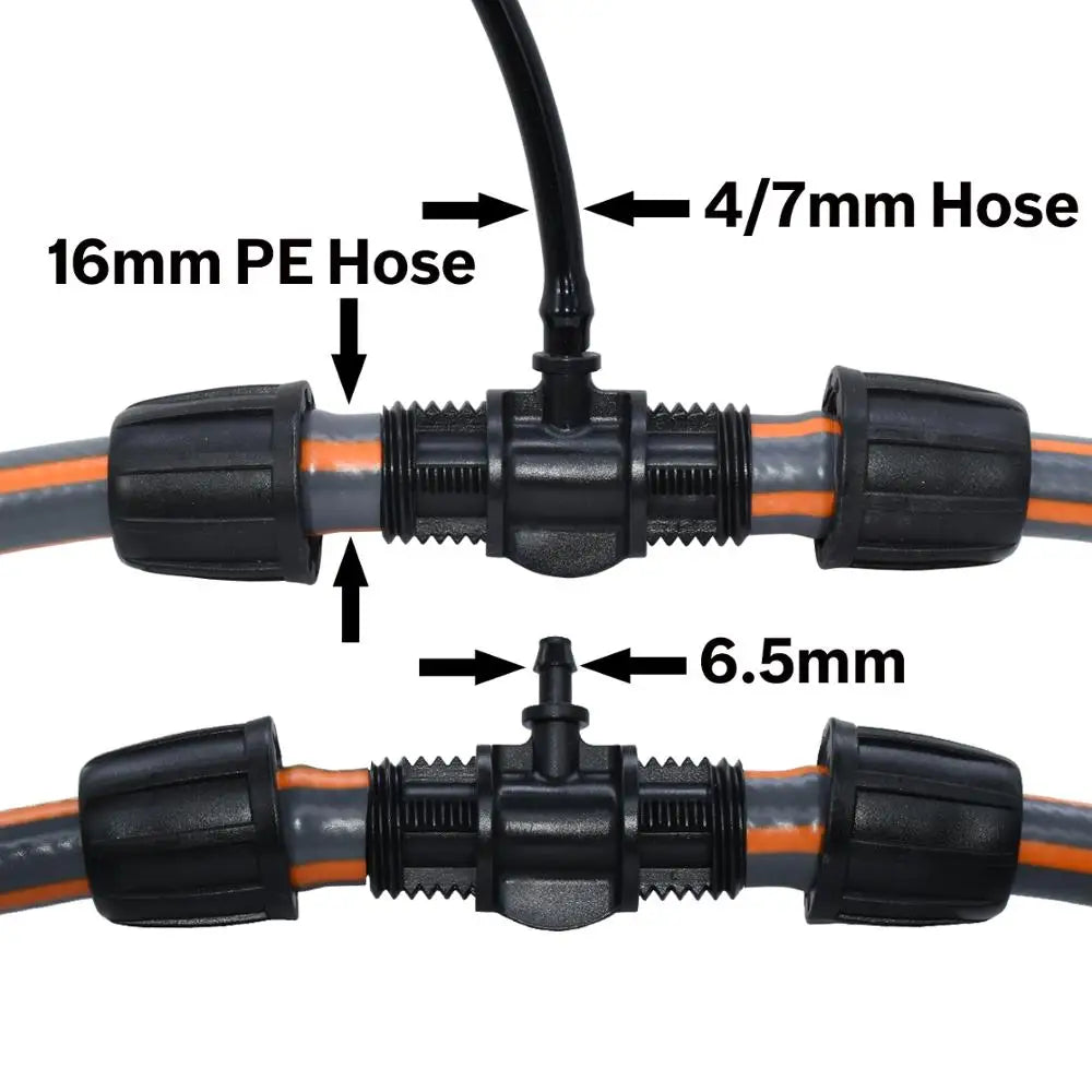 KESLA 10PCS 16mm 1/2'' PE Tubing to 4/7mm Hose Tee Connector w/ Thread Lock Garden Irrigation Water Adapter to 1/4'' Micro Pipe