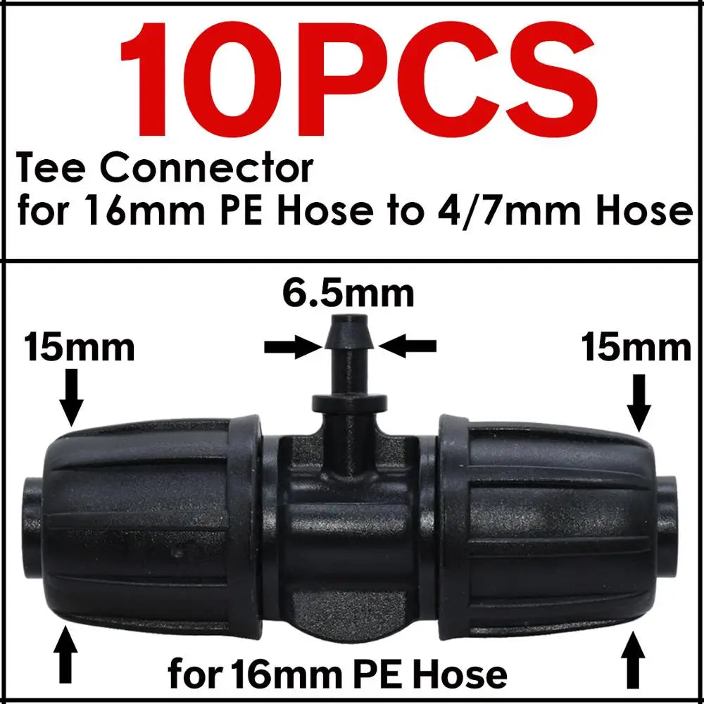 KESLA 10PCS 16mm 1/2'' PE Tubing to 4/7mm Hose Tee Connector w/ Thread Lock Garden Irrigation Water Adapter to 1/4'' Micro Pipe