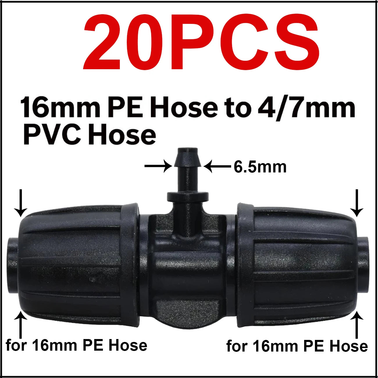 KESLA 10PCS 16mm 1/2'' PE Tubing to 4/7mm Hose Tee Connector w/ Thread Lock Garden Irrigation Water Adapter to 1/4'' Micro Pipe
