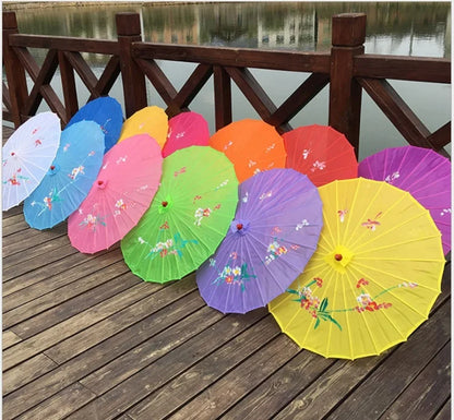 1pcs Chinese art umbrella bamboo frame silk parasol for wedding birthday party bride bridemaid hand-painted flower design