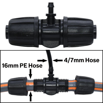 KESLA 10PCS 16mm 1/2'' PE Tubing to 4/7mm Hose Tee Connector w/ Thread Lock Garden Irrigation Water Adapter to 1/4'' Micro Pipe