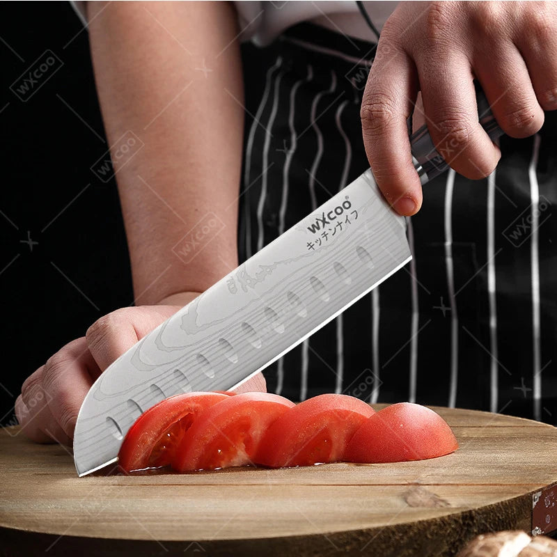WXCOO Santoku Knife Set Japanese Butcher Carving Bread Fruit Meat Cleaver Boning High Carbon Steel Kitchen Knives