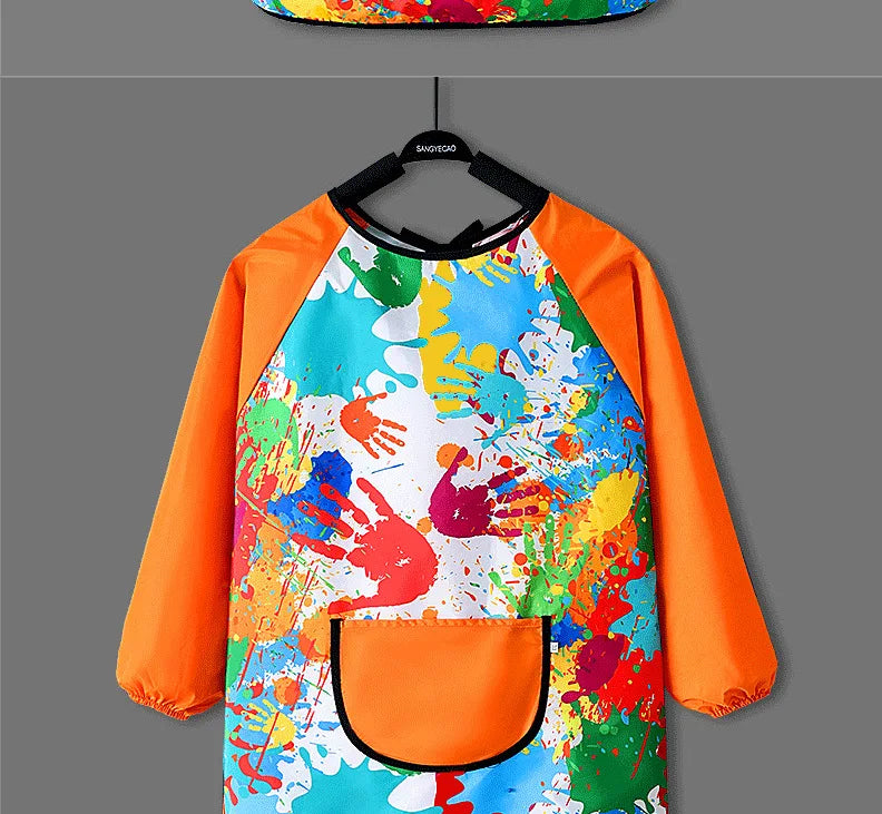 Kids Painting Waterproof Long Sleeved Cover Kindergarten Art Painting Smock Reverse Dressing Gown Baby Eating Bib Children Apron