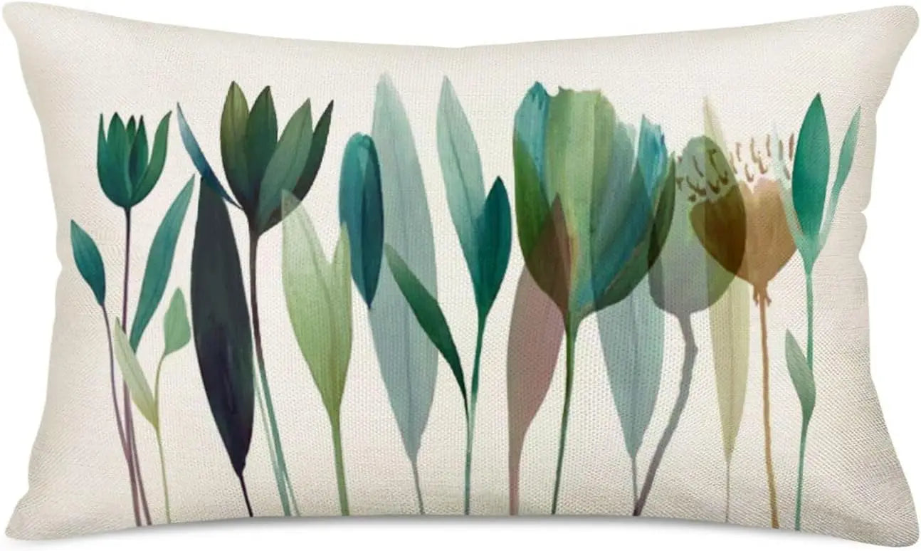 Watercolor Flower Throw Pillow Covers Vibrant Tulip Bouquet Cotton Linen Pillow Cases Cushion Cover Spring RectangularPillowslip
