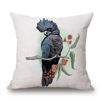 Australian Native Local Birds And Plants Cushion Cover Kookaburra Possum Gumleaves Gumnuts Floral Print Pillow Case