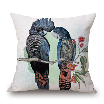 Australian Native Local Birds And Plants Cushion Cover Kookaburra Possum Gumleaves Gumnuts Floral Print Pillow Case