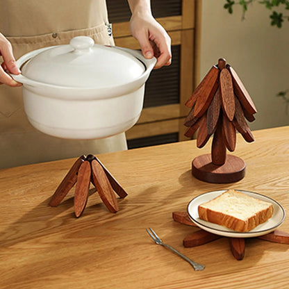 Christmas Tree Coaster Set Foldable Wood Trivet for Hot Pots/Pans/Bowls Xmas Table Decor for Kitchen Dining Room Restaurant Gift