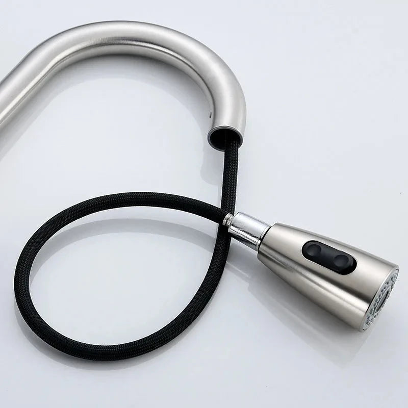 Stainless steel kitchen faucet, single-hole pull-out spout, kitchen sink mixing faucet, 360° rotating cleaning faucet