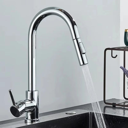 Stainless steel kitchen faucet, single-hole pull-out spout, kitchen sink mixing faucet, 360° rotating cleaning faucet