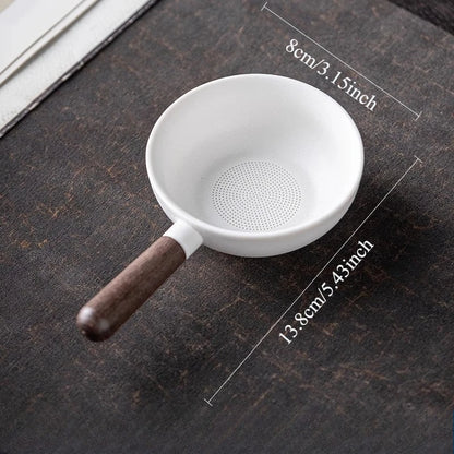 Sandalwood Handle Tea Strainer Black and White Tea Filter Ceramic Filter Tea Ceremony Accessories Teaset Supplies