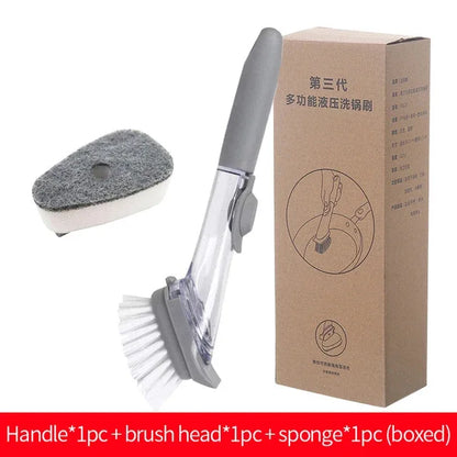 2 In 1 Kitchen Cleaning Brush Long Handle Pot Dish Sponge Dishwashing Scrubber Liquid Soap Dispenser Removable Cleaner Wash Wipe
