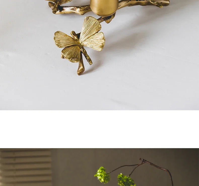 Golden metal brass candle holder, ginkgo leaves, European style, ancient desktop crafts, home decoration candle holders
