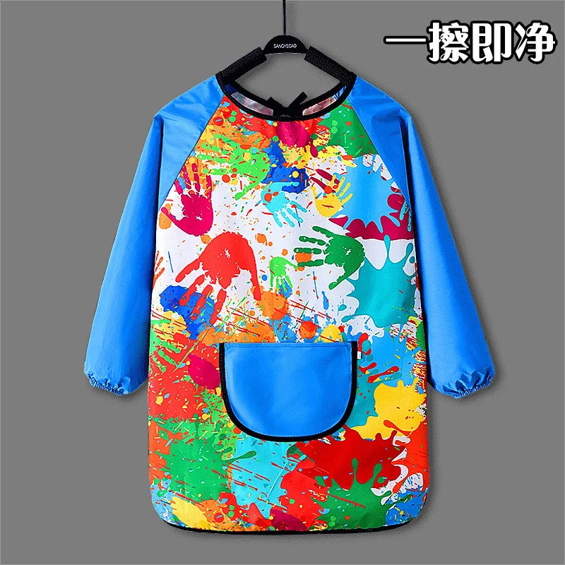 Kids Painting Waterproof Long Sleeved Cover Kindergarten Art Painting Smock Reverse Dressing Gown Baby Eating Bib Children Apron