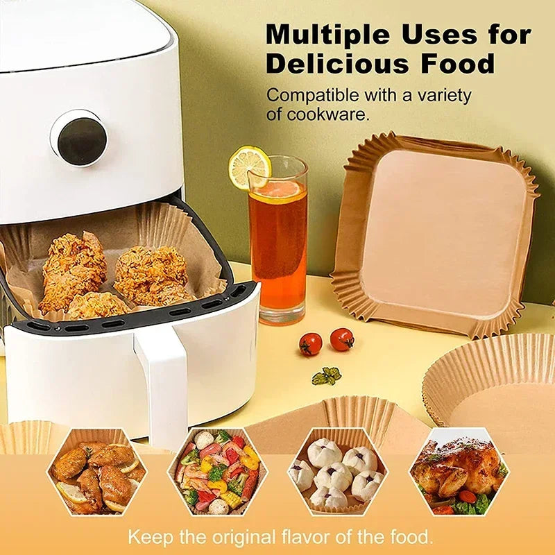 Large 23cm Air Fryer Disposable Paper Liner Non-stick Airfryer Parchment Special Baking Paper for 3-10QT Cooking/Steaming Basket