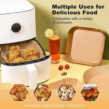 Large 23cm Air Fryer Disposable Paper Liner Non-stick Airfryer Parchment Special Baking Paper for 3-10QT Cooking/Steaming Basket