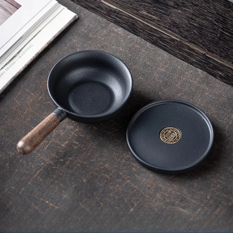 Sandalwood Handle Tea Strainer Black and White Tea Filter Ceramic Filter Tea Ceremony Accessories Teaset Supplies