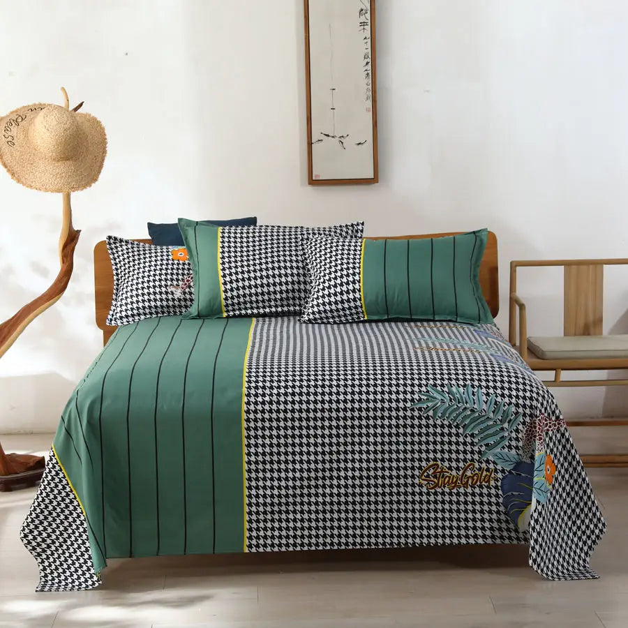3pcs/Set Home Textile Bed Sheet Set with Pillowcases Cotton Material Lovers Home Room Bedding Flat Sheet Bed Sheet Set