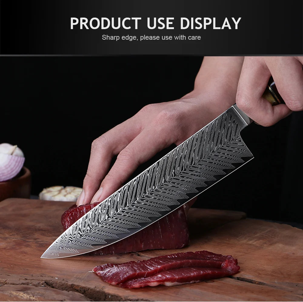 XITUO Luxury Damascus Kitchen Knife Set Japan Chef Santoku Knife Cleaver Paring Bread Knife Featured Resin Synthesis Handle