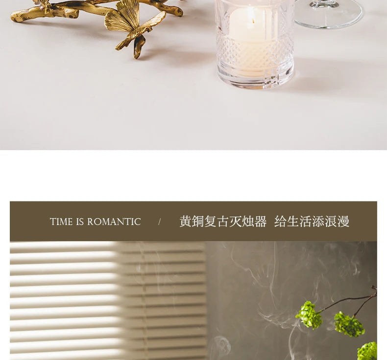 Golden metal brass candle holder, ginkgo leaves, European style, ancient desktop crafts, home decoration candle holders