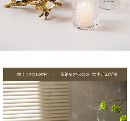 Golden metal brass candle holder, ginkgo leaves, European style, ancient desktop crafts, home decoration candle holders