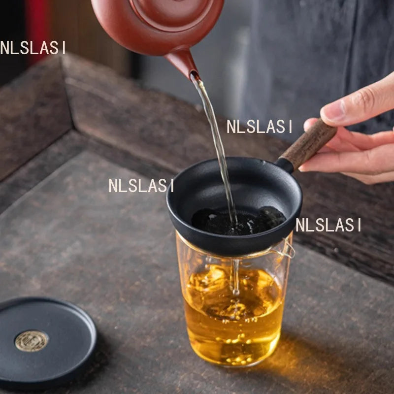 Sandalwood Handle Tea Strainer Black and White Tea Filter Ceramic Filter Tea Ceremony Accessories Teaset Supplies