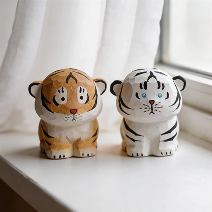 Cute Handmade Decorative Wooden Tiger Figurine Mini Animal Ornament Statue Carving Home Room Desktop accessories Decor Gift