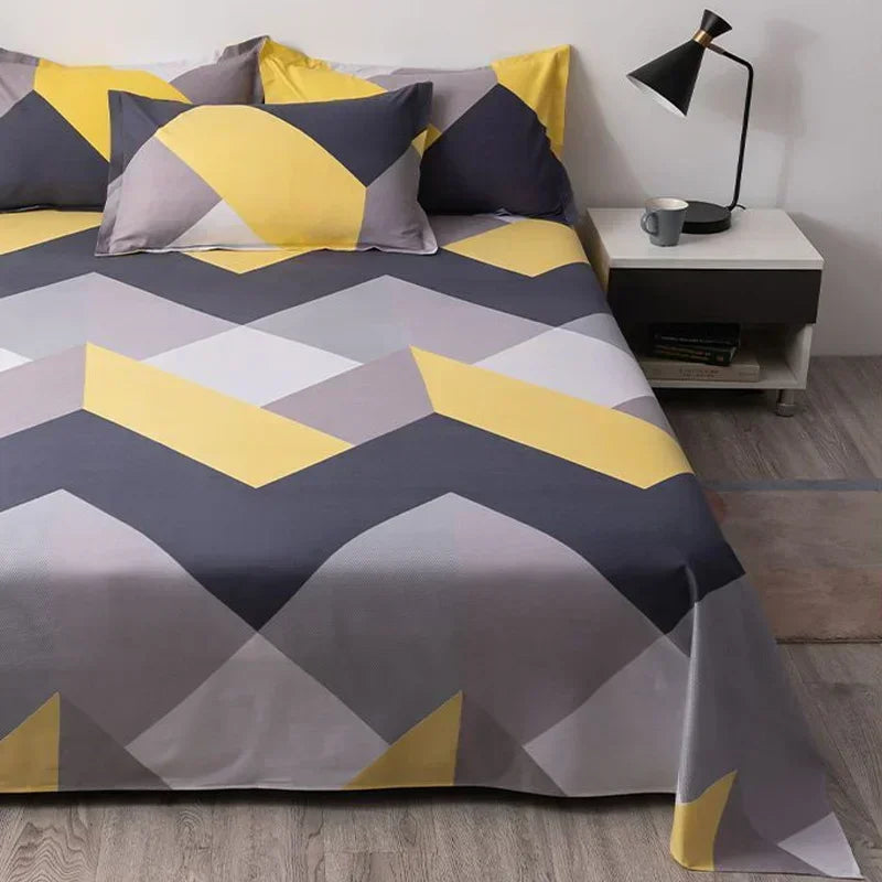 Geometry printed flat bed sheet set couple 2 people super cozy luxury double bed bedsheet single double queen king size