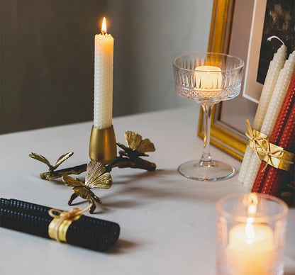 Golden metal brass candle holder, ginkgo leaves, European style, ancient desktop crafts, home decoration candle holders