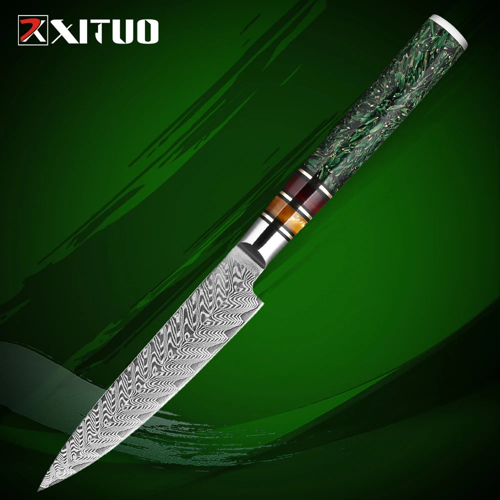 XITUO Luxury Damascus Kitchen Knife Set Japan Chef Santoku Knife Cleaver Paring Bread Knife Featured Resin Synthesis Handle