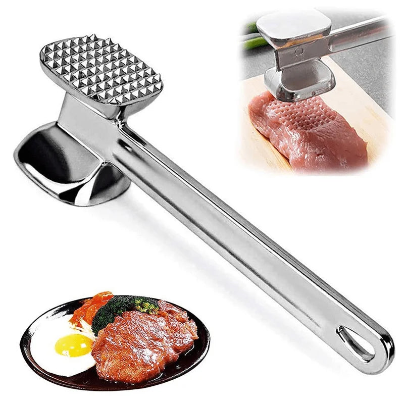 Meat Tenderizer Hammer, Stainless Steel Steak Metal Mallet Kitchen Tool Heavy Duty Durable Double-Sided Meat Tenderizer