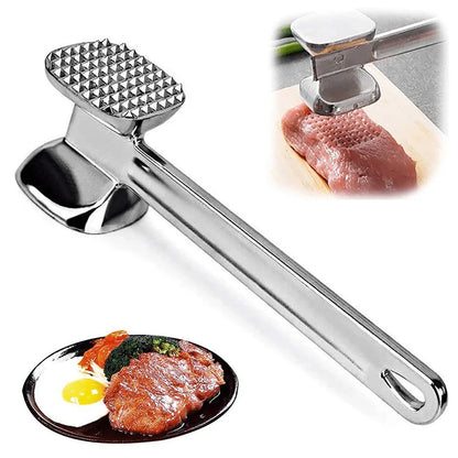 Meat Tenderizer Hammer, Stainless Steel Steak Metal Mallet Kitchen Tool Heavy Duty Durable Double-Sided Meat Tenderizer