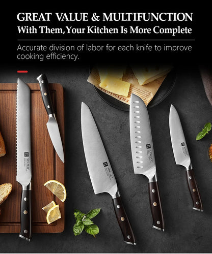 XINZUO 1-5PCS Stainless Steel Knives Set GERMANY 1.4116 Steel Chef Bread Utility Santoku Petty Knives Cooking Tools Ebony Handle