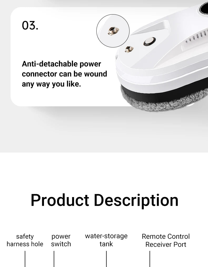 DIVEDEER Window Cleaning Robot  High Suction Intelligent Electric Window Cleaner Water Jet Vacuum Cleaner