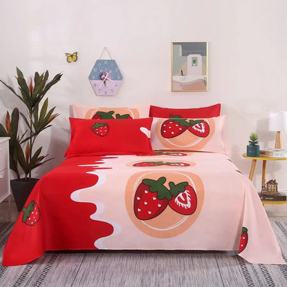 3pcs/Set Home Textile Bed Sheet Set with Pillowcases Cotton Material Lovers Home Room Bedding Flat Sheet Bed Sheet Set