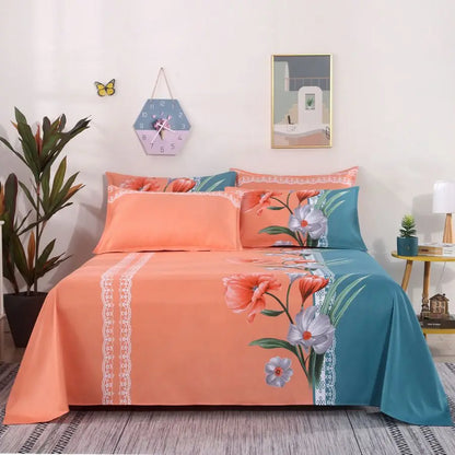 3pcs/Set Home Textile Bed Sheet Set with Pillowcases Cotton Material Lovers Home Room Bedding Flat Sheet Bed Sheet Set