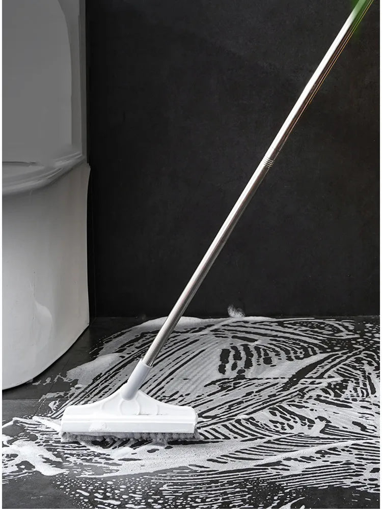 Rotating Floor Scrub Brush Long Handle Windows Squeegee Stiff Bristle Broom Mop 2In1 for Bathroom Kitchen Floor Crevice Cleaning