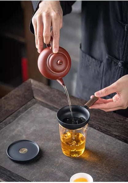 Sandalwood Handle Tea Strainer Black and White Tea Filter Ceramic Filter Tea Ceremony Accessories Teaset Supplies