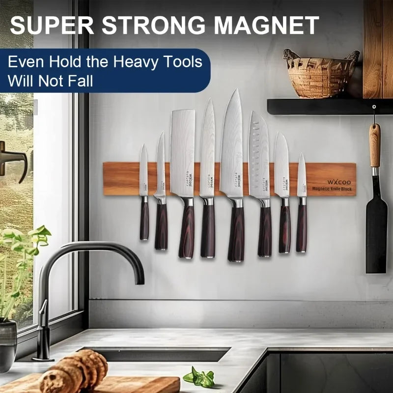 WXCOO Magnetic Knife Holder for Wall Wood Knife Strip Storage  Strong Magnetic Knife Strip for Kitchen Utensil Organizer