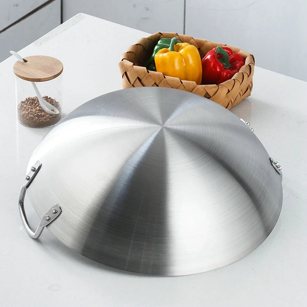 Stainless Steel Double Ear Chef Fry Wok Gas Cooker Traditional Handmade Pot Non Coating Woks