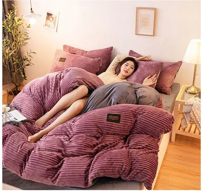 Soft Warm Plush Duvet Cover Winter 220x240 Velvet Fleece Couple Quilt Cover Double Bed Luxury Bedding Set Queen King Size
